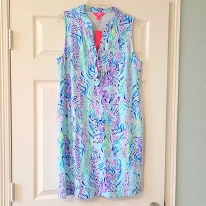 Lilly Pulitzer Sherryn Shift Dress Blue Oasis Swim Shady Size Large